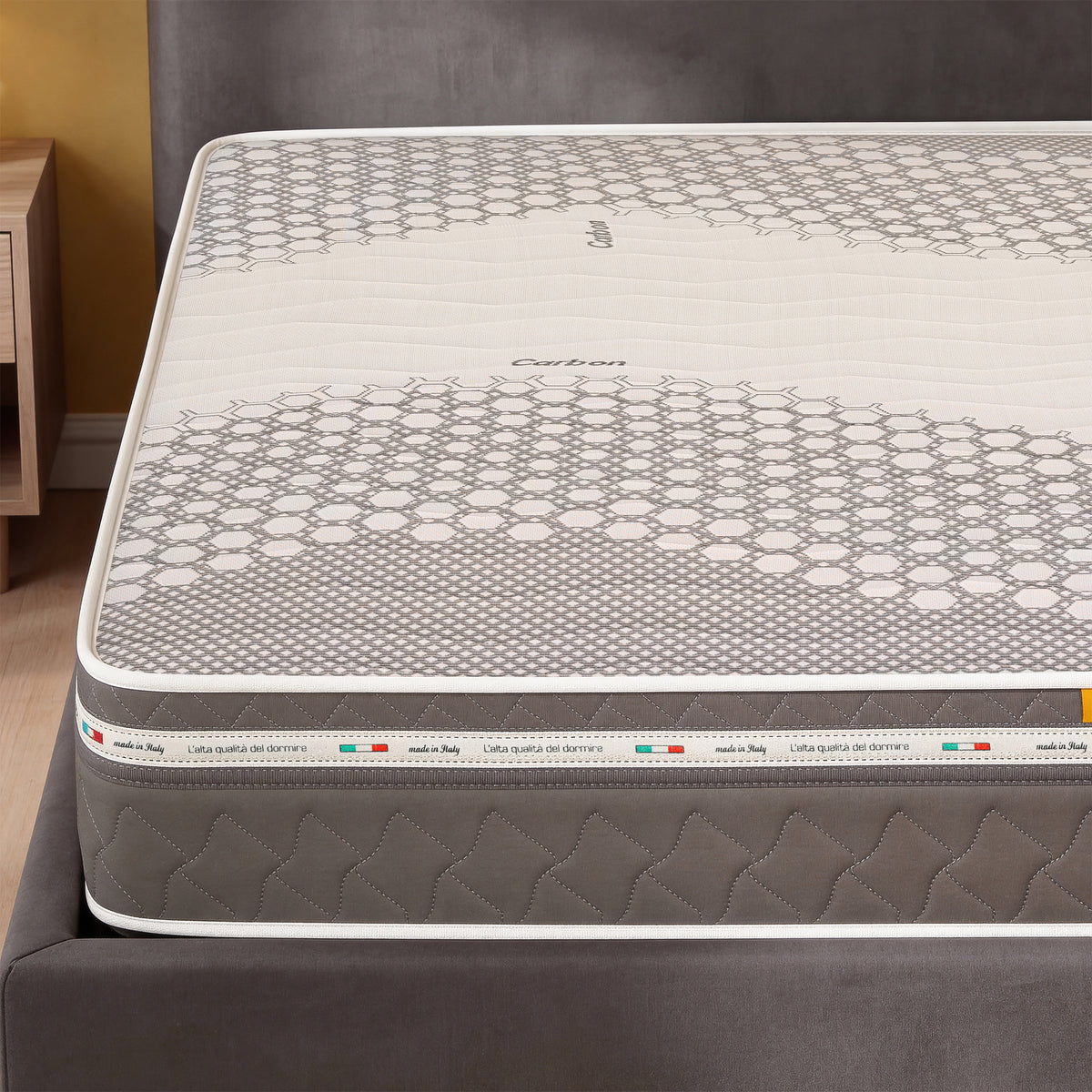 Colchón de Muelles Ensacados y Memory Foam, 25 cm de Altura - Revestimiento Carbon | Zefiro