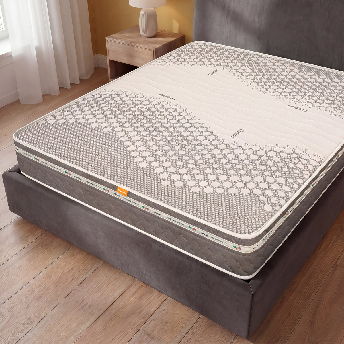 Colchón de Muelles Ensacados y Memory Foam, 25 cm de Altura - Revestimiento Carbon | Zefiro